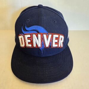 Denver Broncos New Era 59Fifty Fitted Hat/Cap Navy Blue/Orange Size 7 1/8 EUC